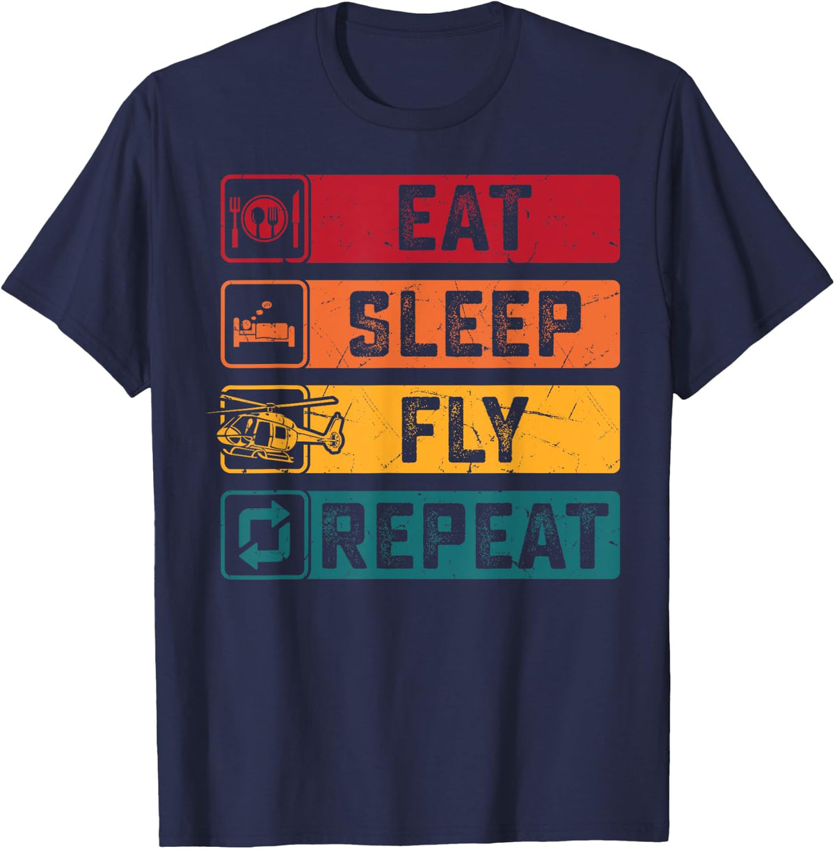 Eat Sleep Fly Repeat Helicopter T-Shirt - Navy Blue