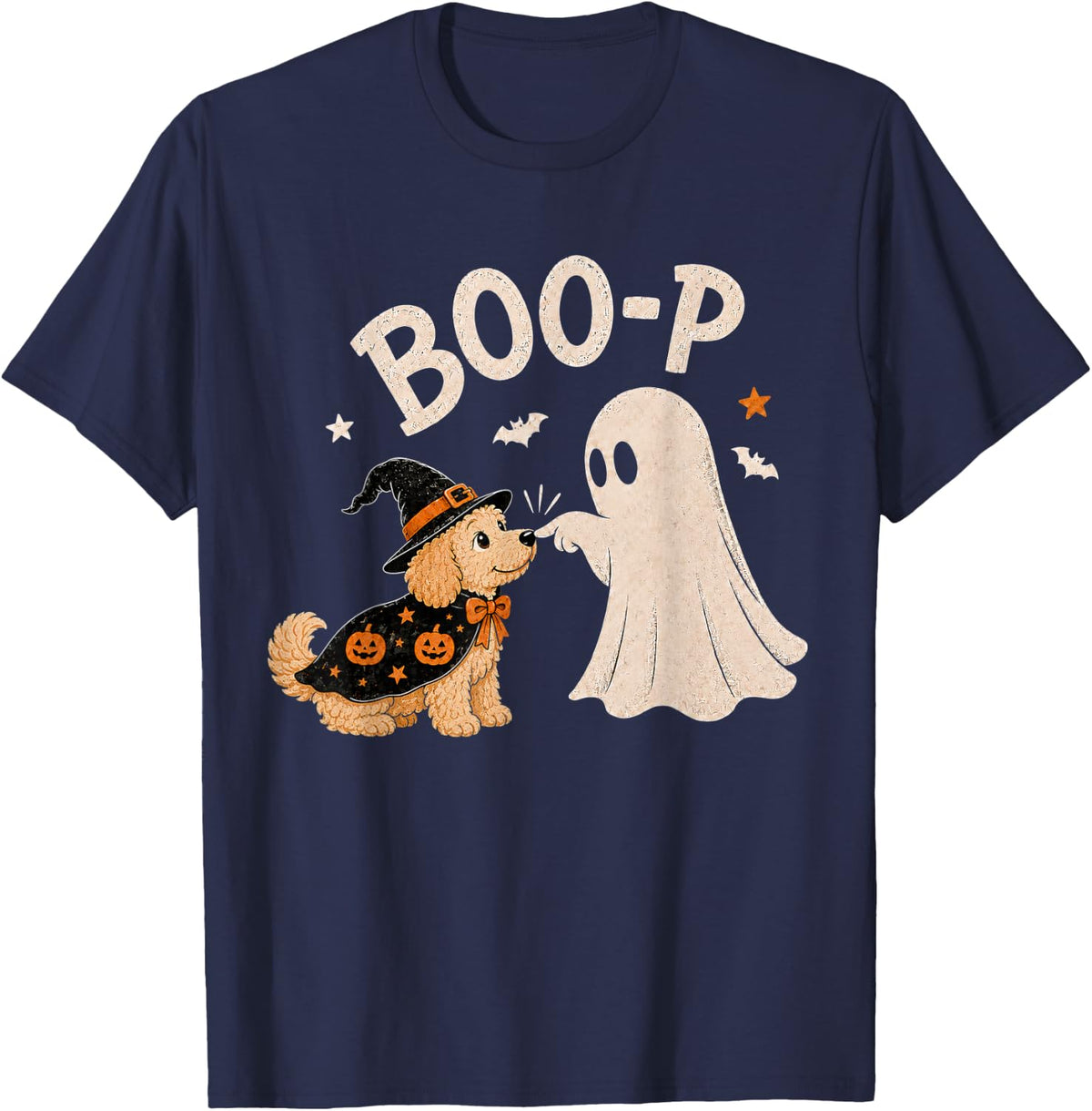 Goldendoodle Boo Boo-p Ghost Nose Boop Halloween Dog Lover T-Shirt - Navy Blue