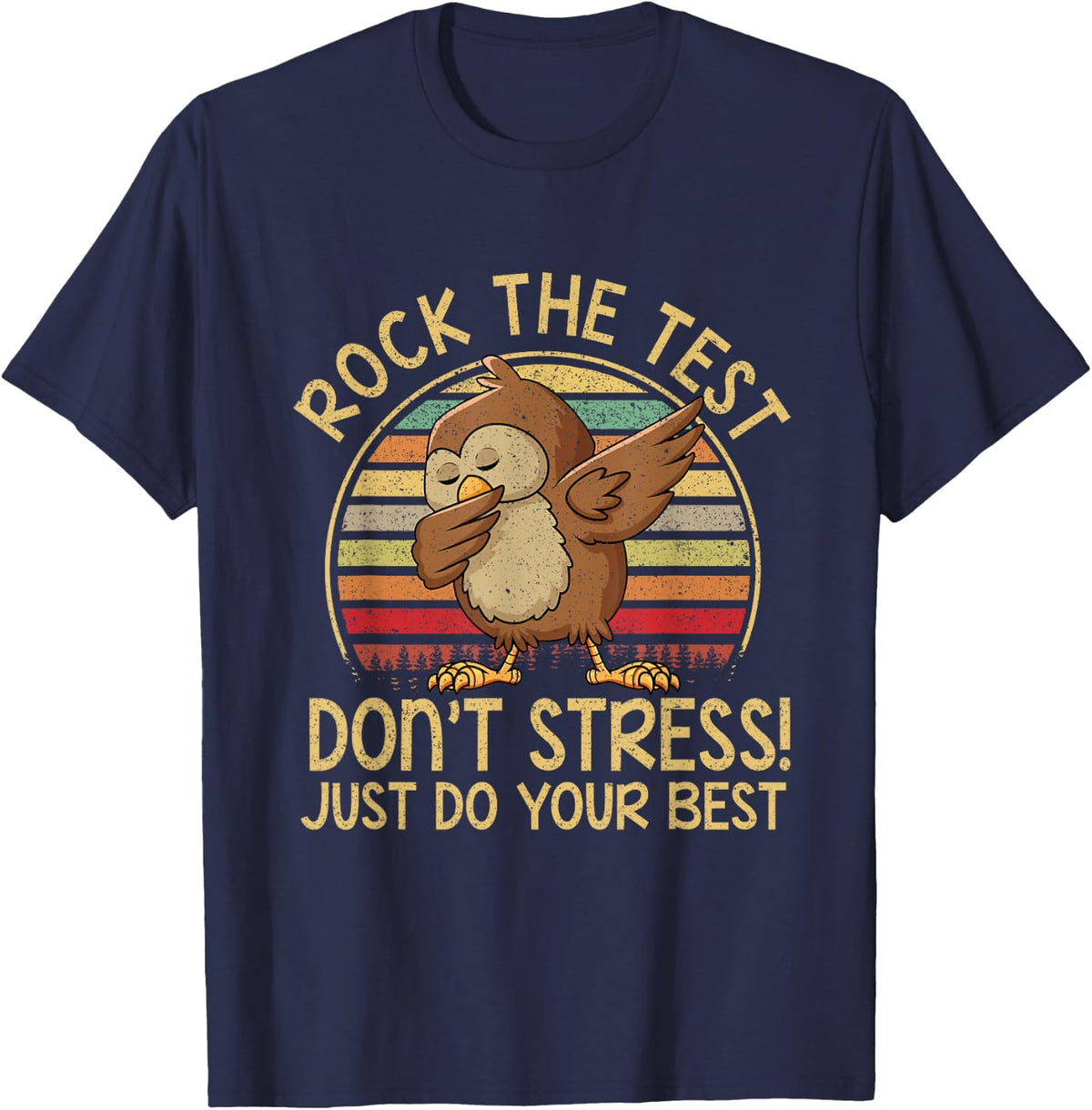 Dabbing Owl Rock The Test, Retro Vintage Testing Day Teacher T-Shirt - Navy Blue