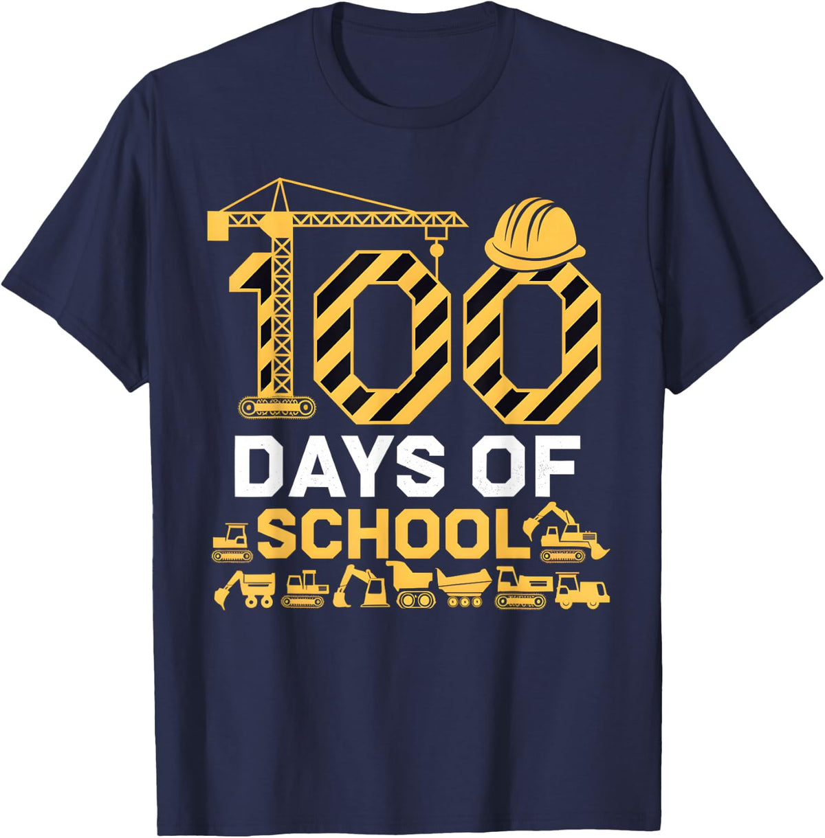 100 Days Of School Construction Vehicle 100th Day Boys Kids T-Shirt - Navy Blue