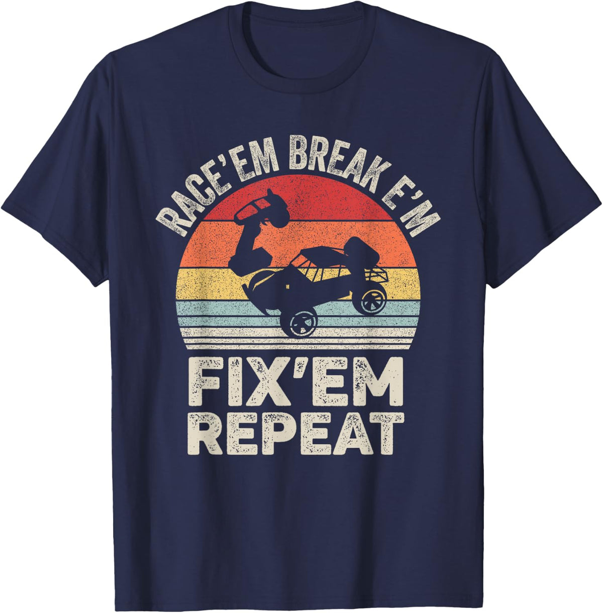 Vintage Race'Em Break'Em Fix'Em Repeat RC Car Remote Control T-Shirt Tees Racing Tee - Navy Blue