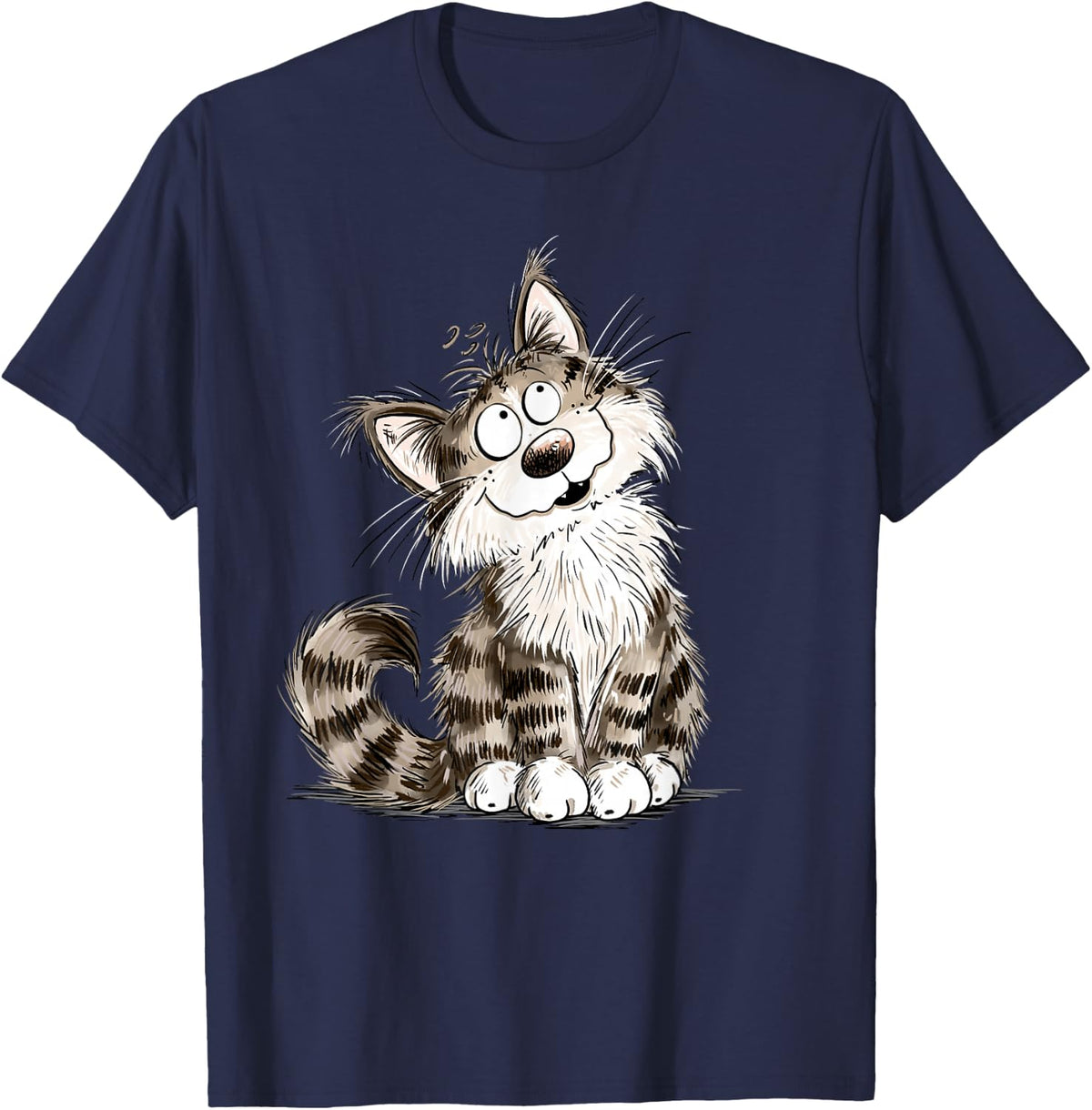 Funny Maine Coon Norwegian Forest Cat Tabby Cartoon T-Shirt - Navy Blue