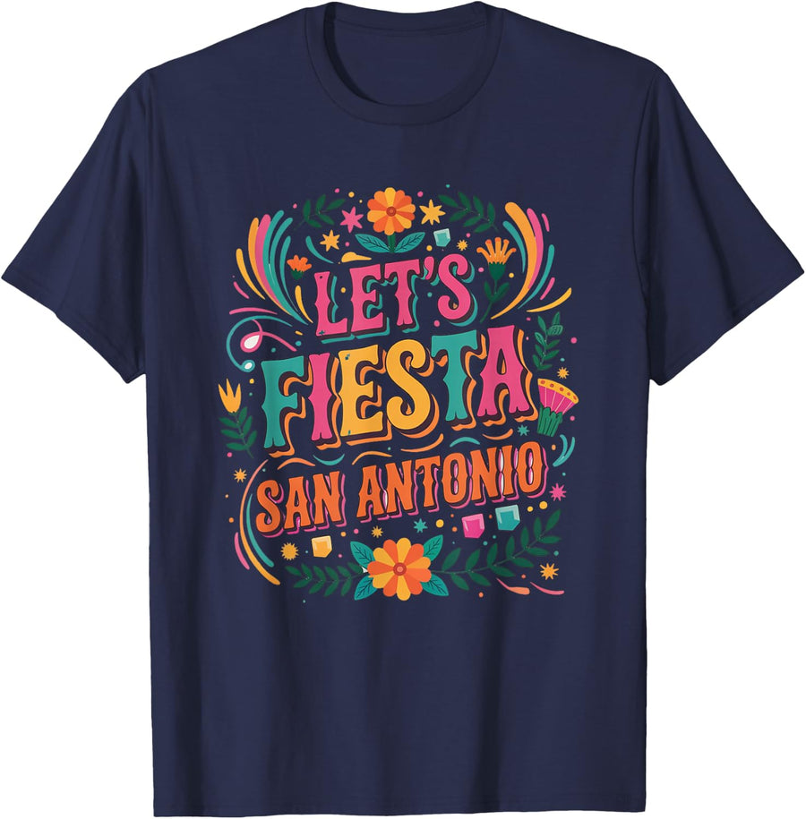 Lets Fiesta San Antonio Retro Fiesta Cinco De Mayo Mexican T-Shirt - Navy Blue
