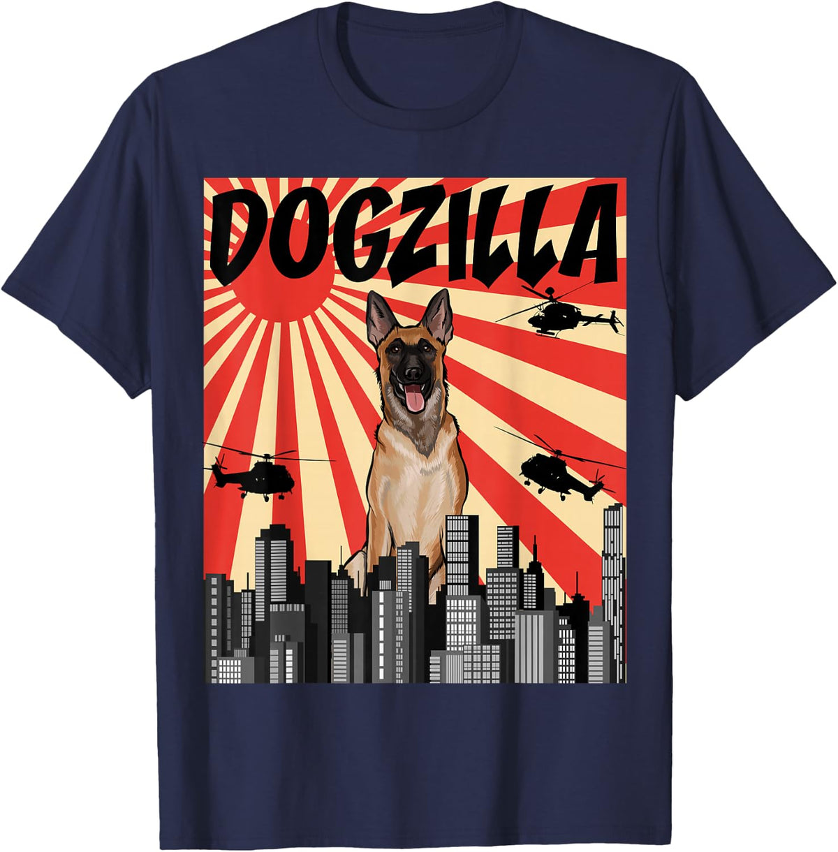 Retro Dogzilla Japanese Belgian Malinoi T-Shirt - Navy Blue