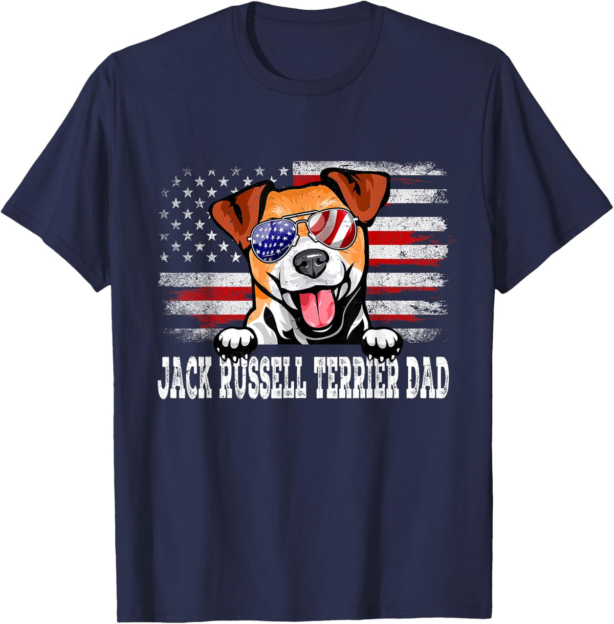 Vintage Jack Russell Terrier Dad American Flag Father's Day T-Shirt - Navy Blue