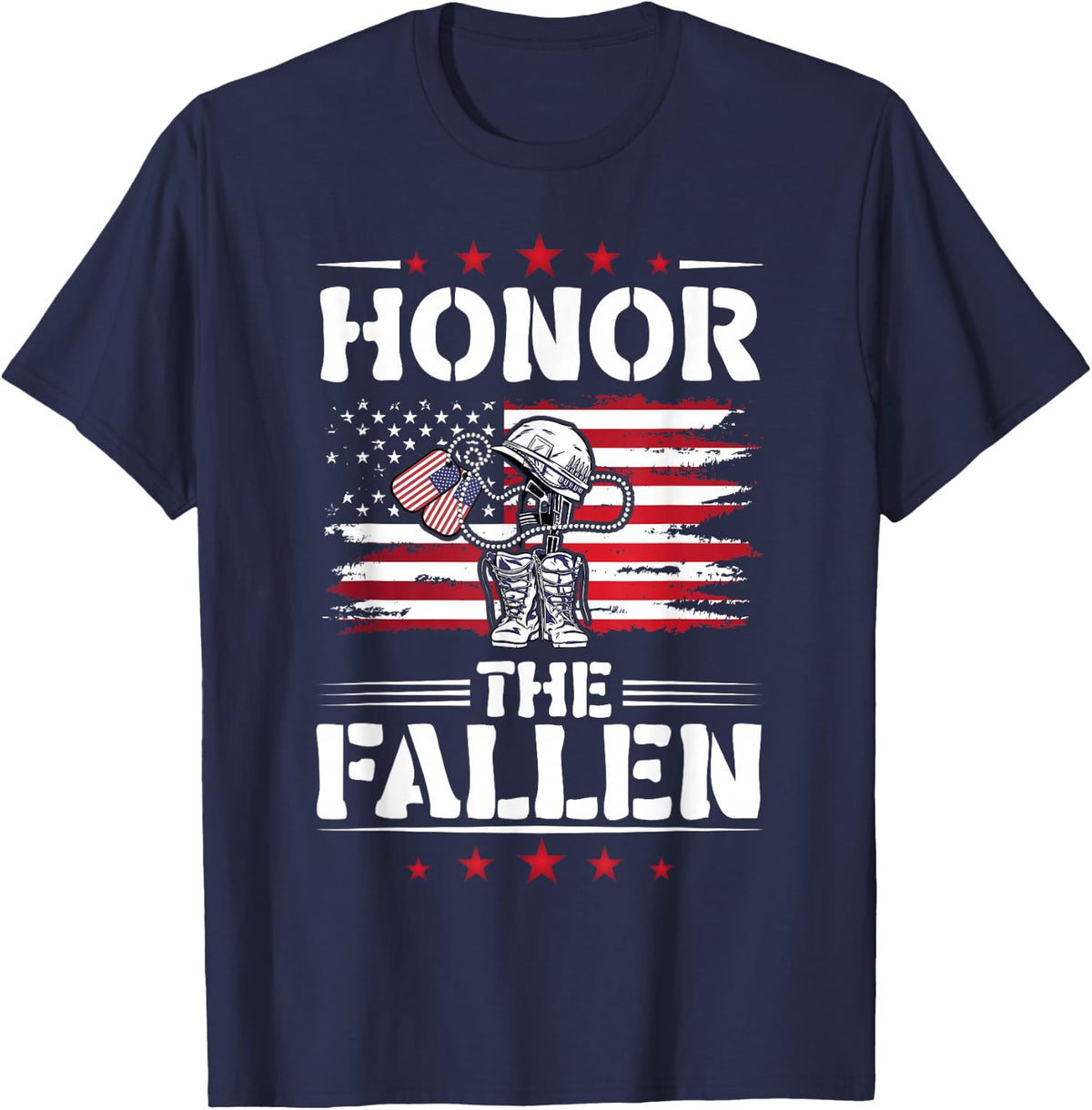 Honor The Fallen Veteran Military Combat Memorial Day T-Shirt - Navy Blue