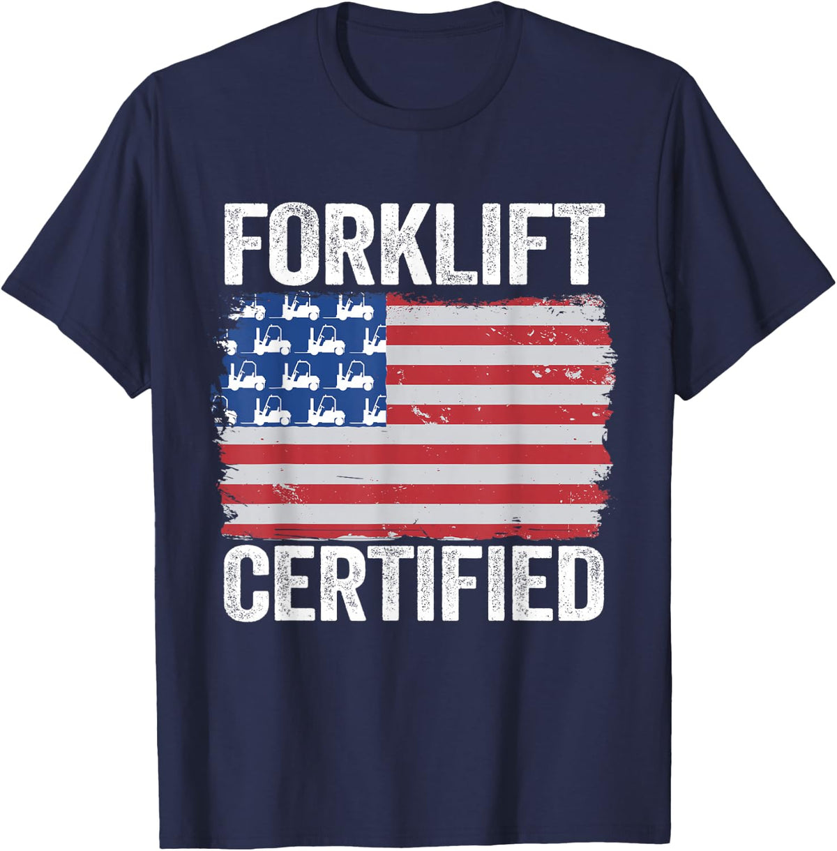 Forklift Certified Daddy American Flag Funny Forklift Driver Tee T-Shirt - Navy Blue