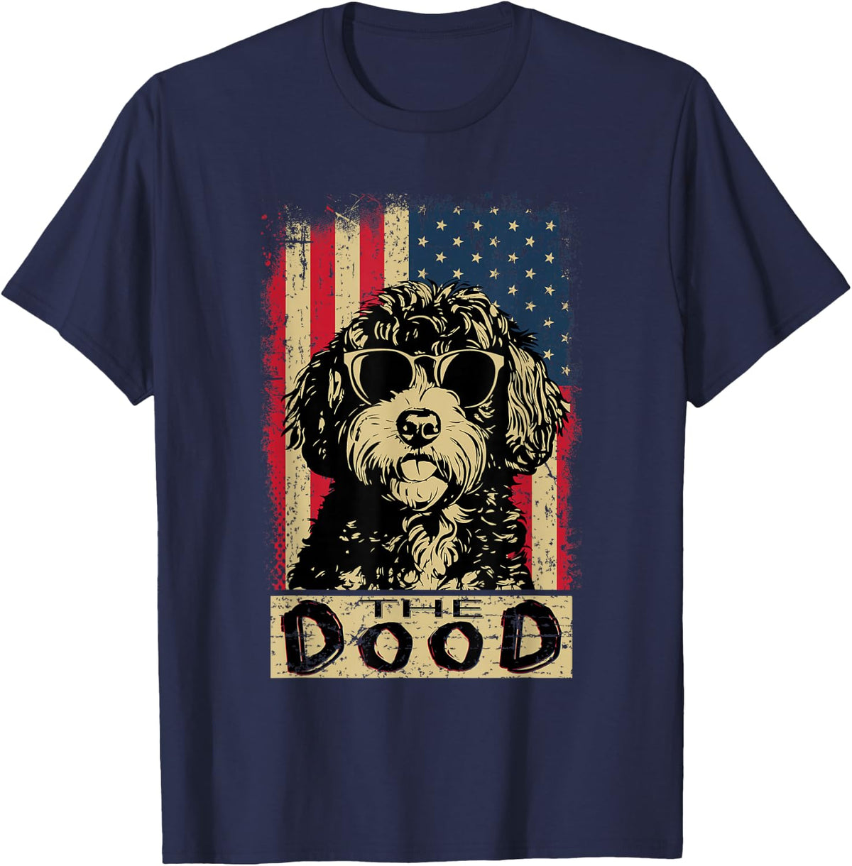 Retro Vintage American Goldendoodle Dood Dad and Mom T-Shirt - Navy Blue