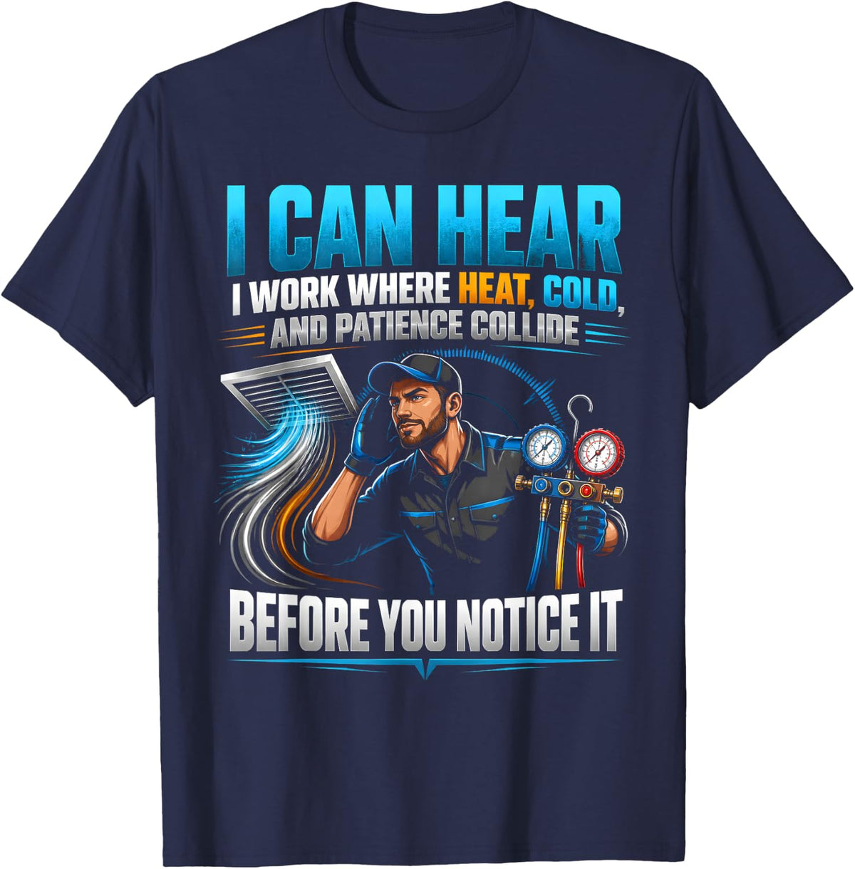 HVAC Technicians HVAC Tech Caution Flying Tools HVAC T-Shirt - Navy Blue