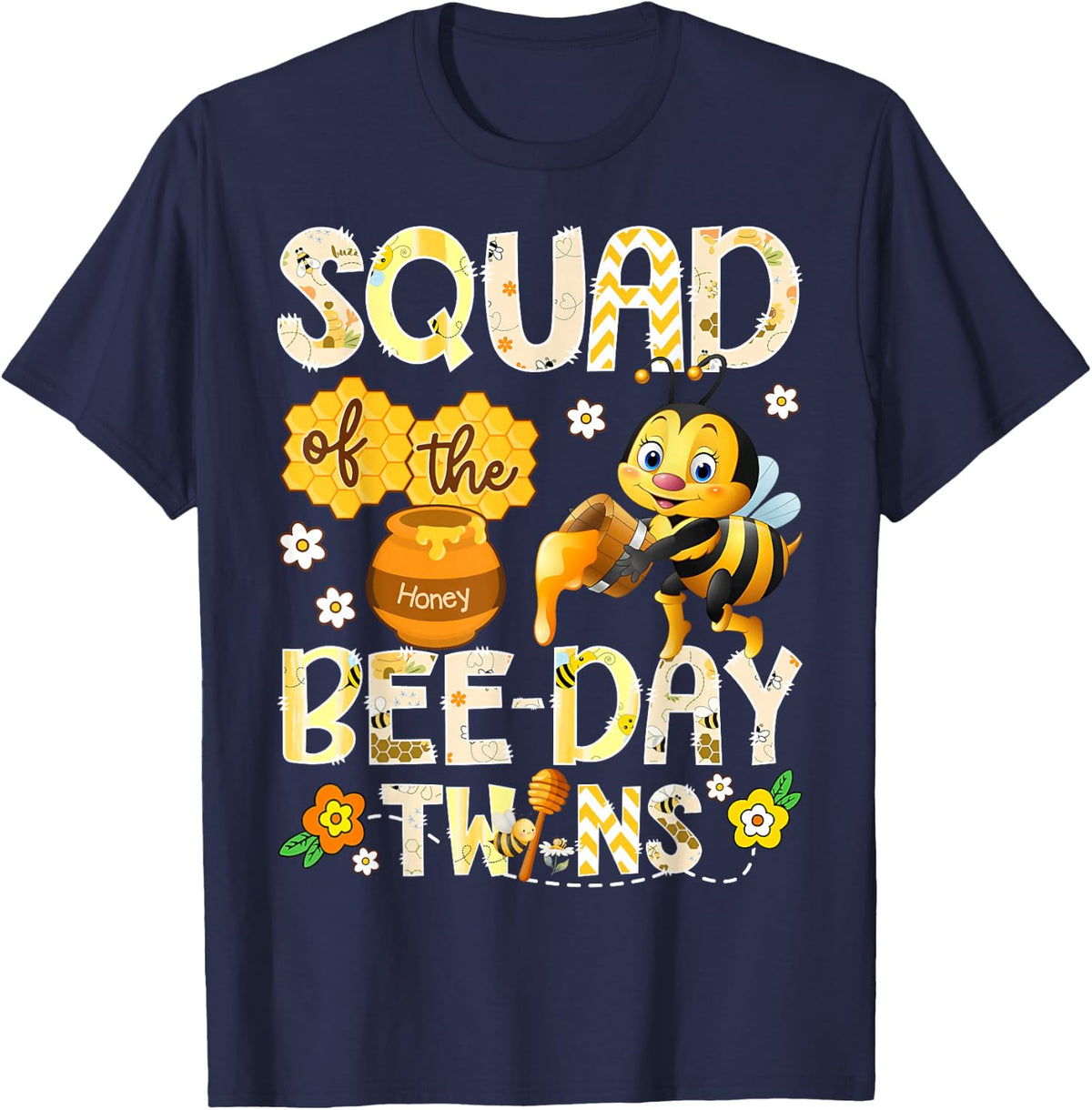 Squad of The Bee-Day Twins Funny Squad to Bee T-Shirt - Navy Blue