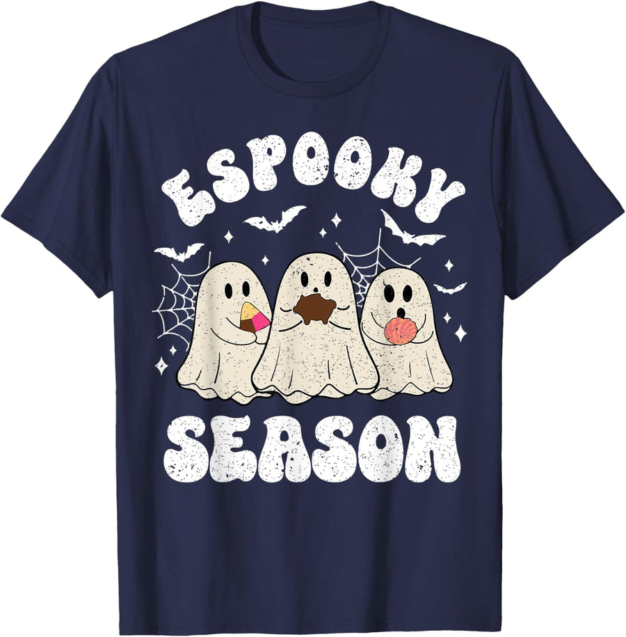 Espooky Season Funny Espooky Conchas Ghost T-Shirt - Navy Blue