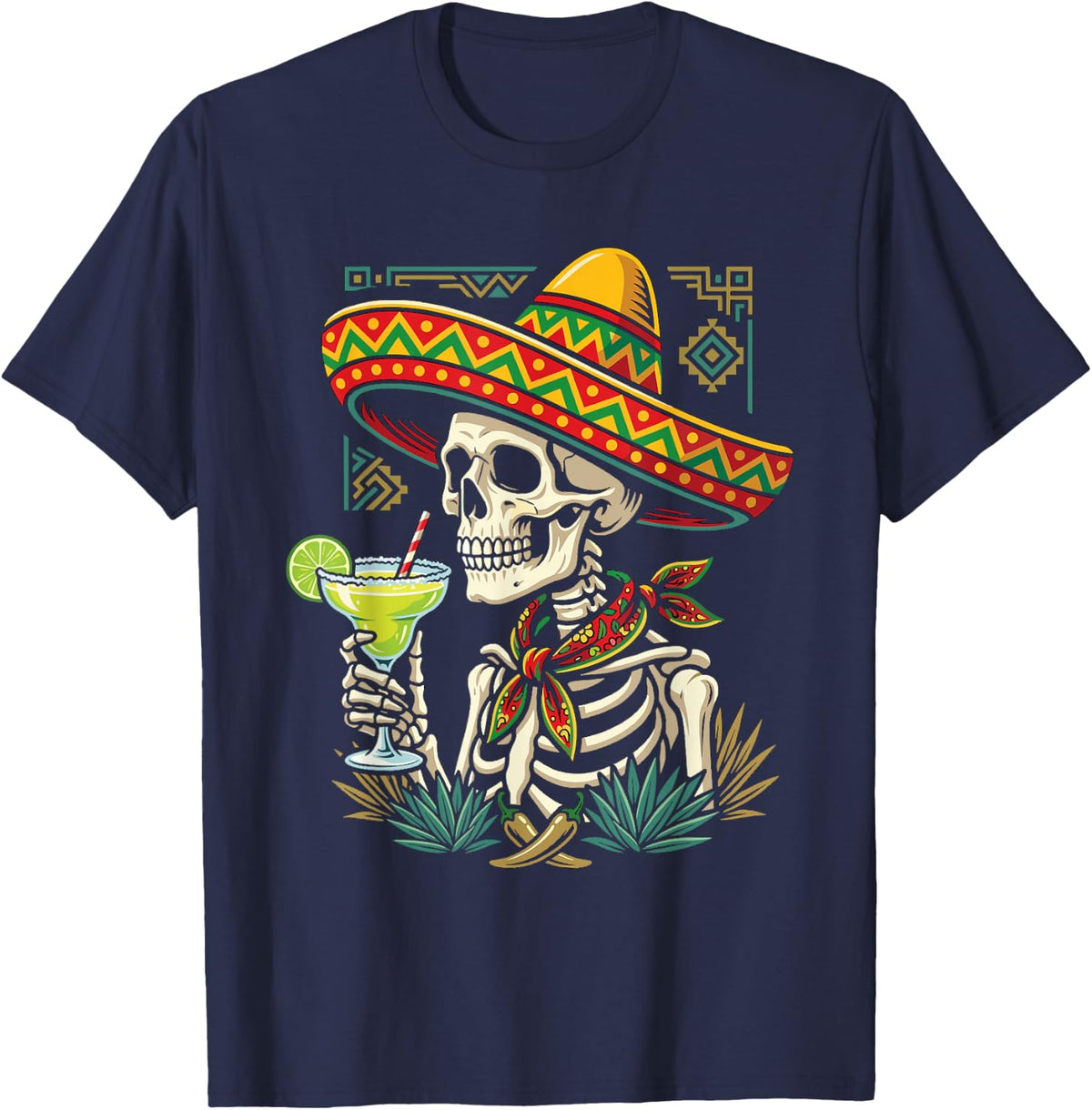 Happy Cinco de Mayo Funny Skeleton Margarita Fiesta T-Shirt - Navy Blue