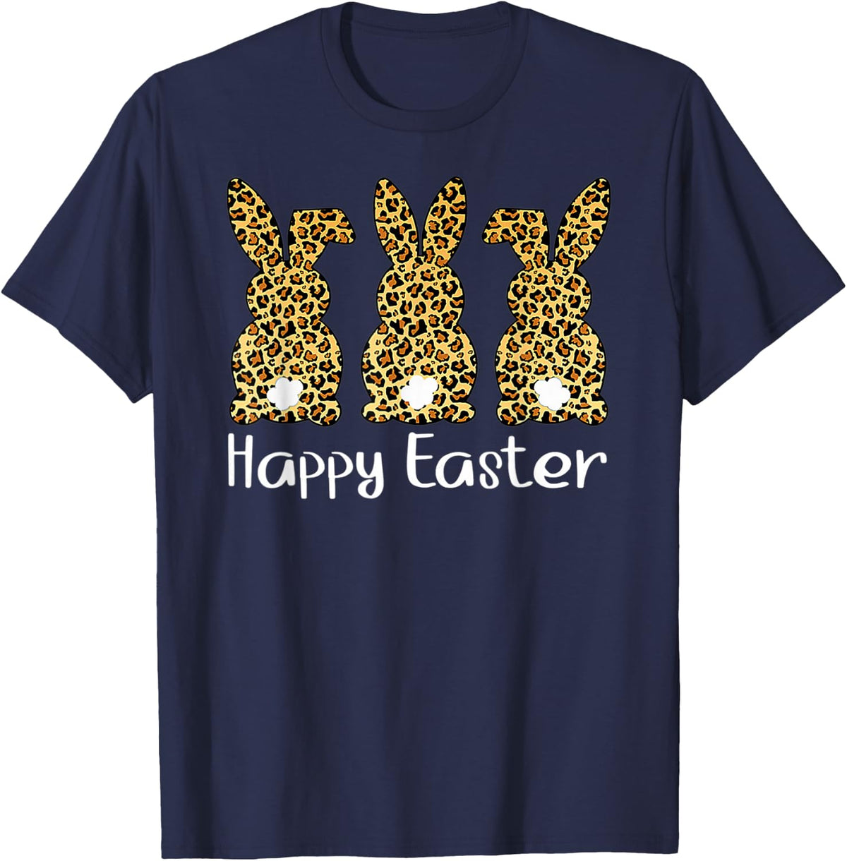 Happy Easter Leopard Print Bunnies T-Shirt - Navy Blue