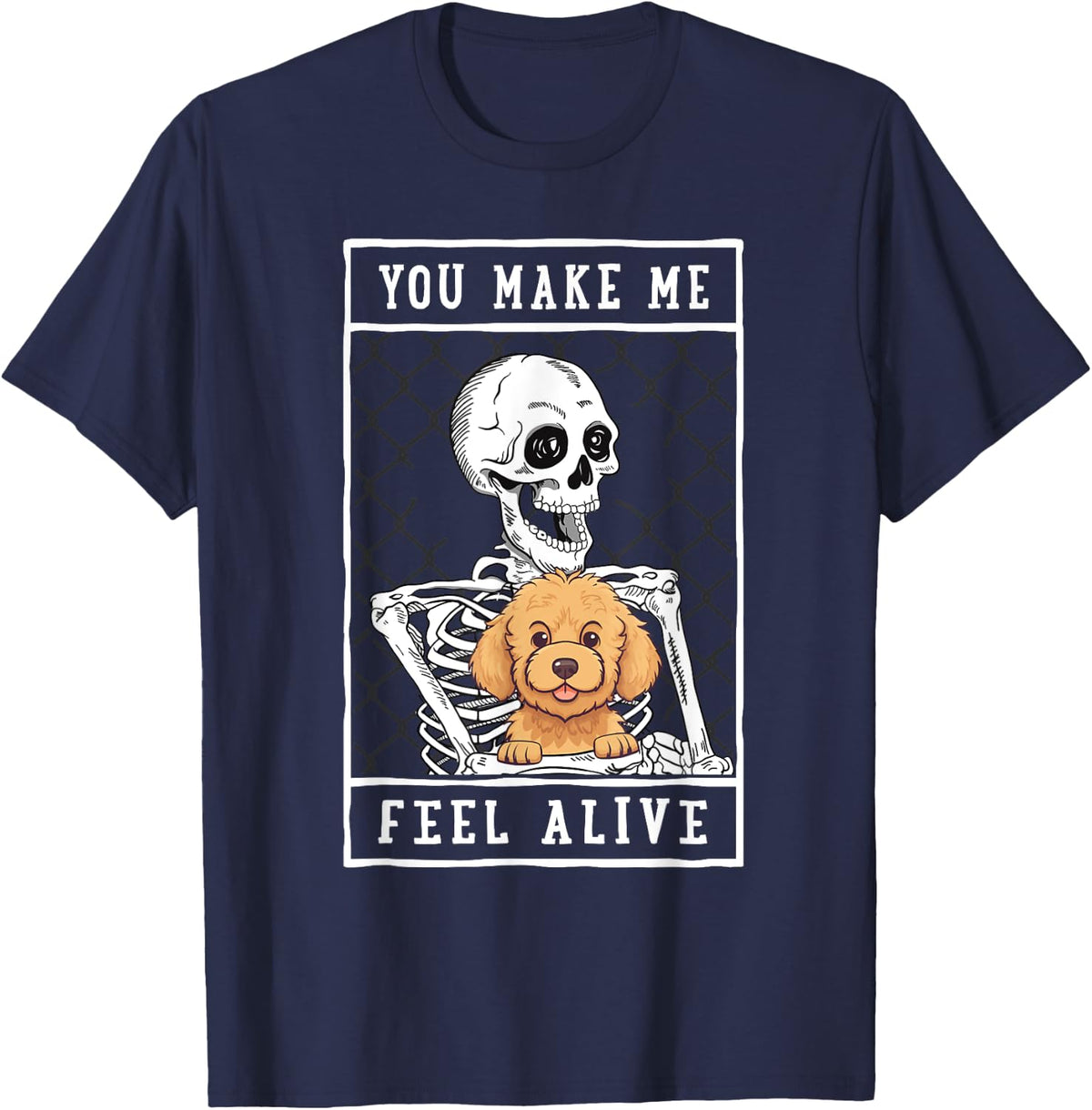 Goldendoodle Skeleton You Make Feel Halloween Me Alive T-Shirt - Navy Blue