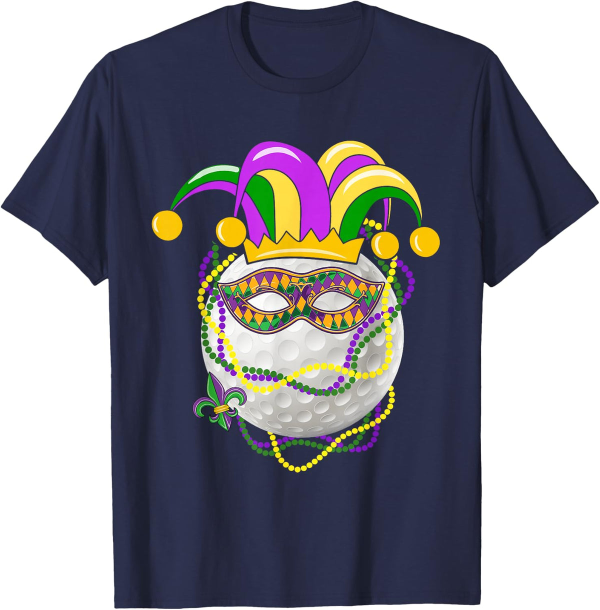 Mardi Gras Golf Costume Mardi Gras Beads Jester Hat Golf T-Shirt - Navy Blue