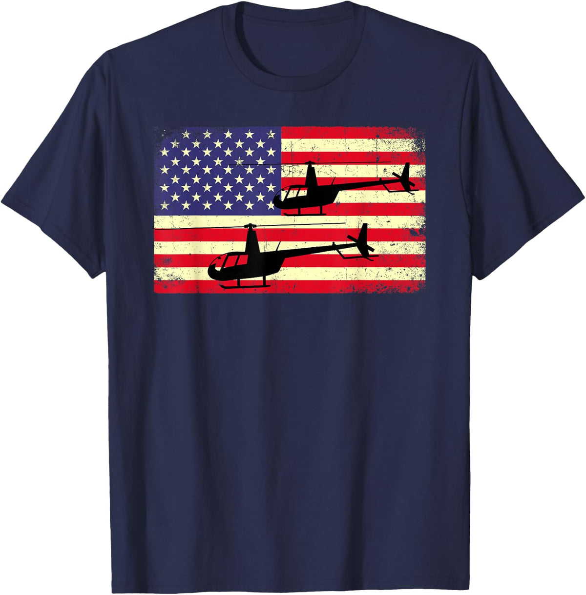 Heli Pilot US Flag - Aviation Military Army Helicopter Pilot T-Shirt - Navy Blue