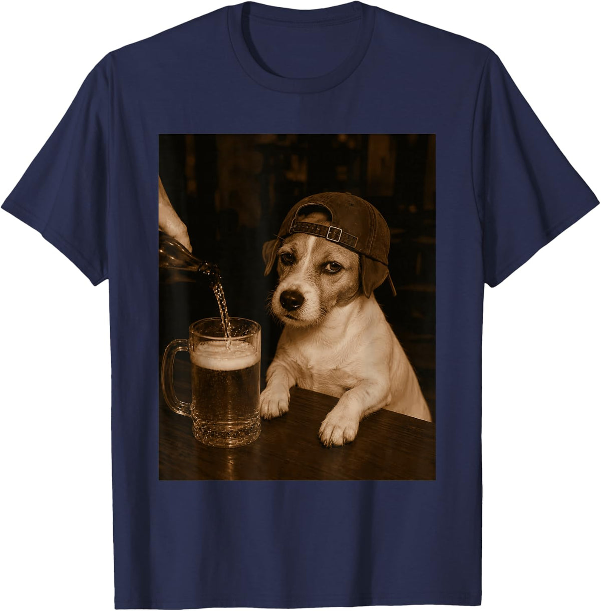Jack Russell Funny Drinking Beer Meme T-Shirt - Navy Blue
