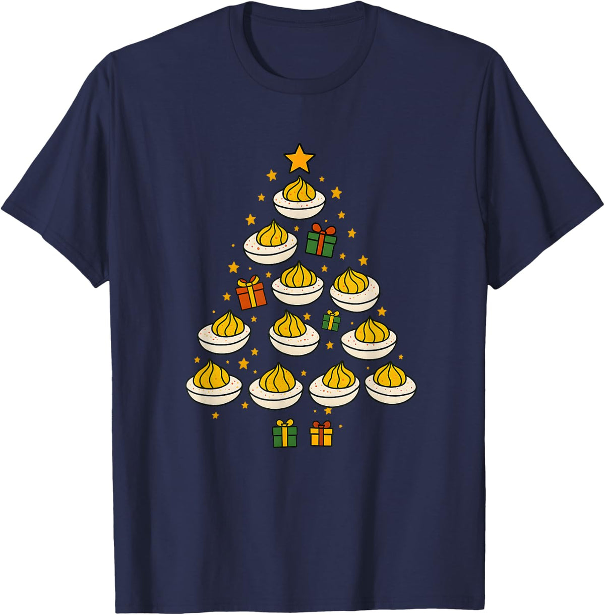 You Know Why I'm Here | Funny Deviled Christmas Eggs Tree T-Shirt - Navy Blue