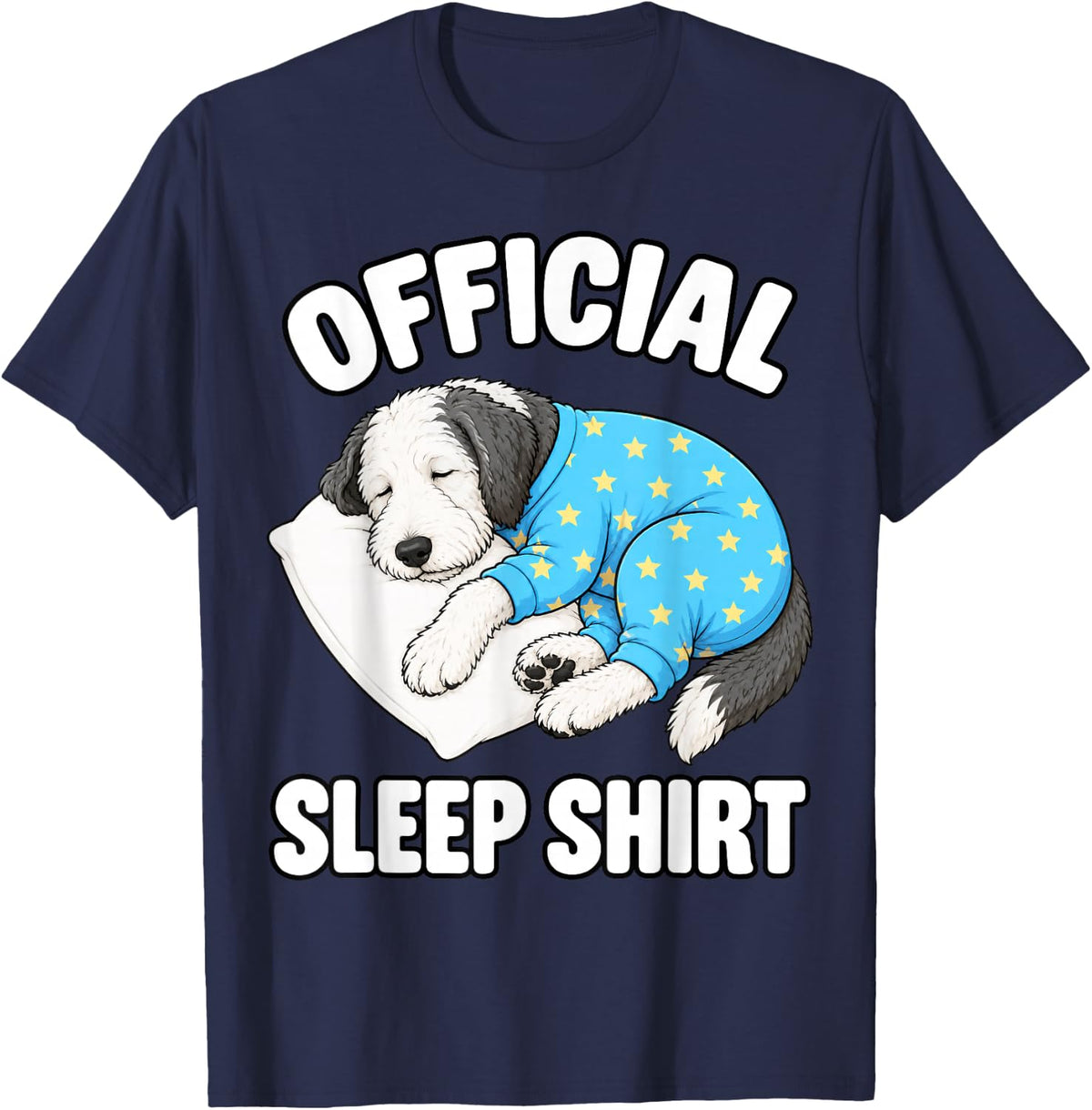 Sheepadoodle Sleeping in Pajamas Official Sleepshirt Cute T-Shirt - Navy Blue