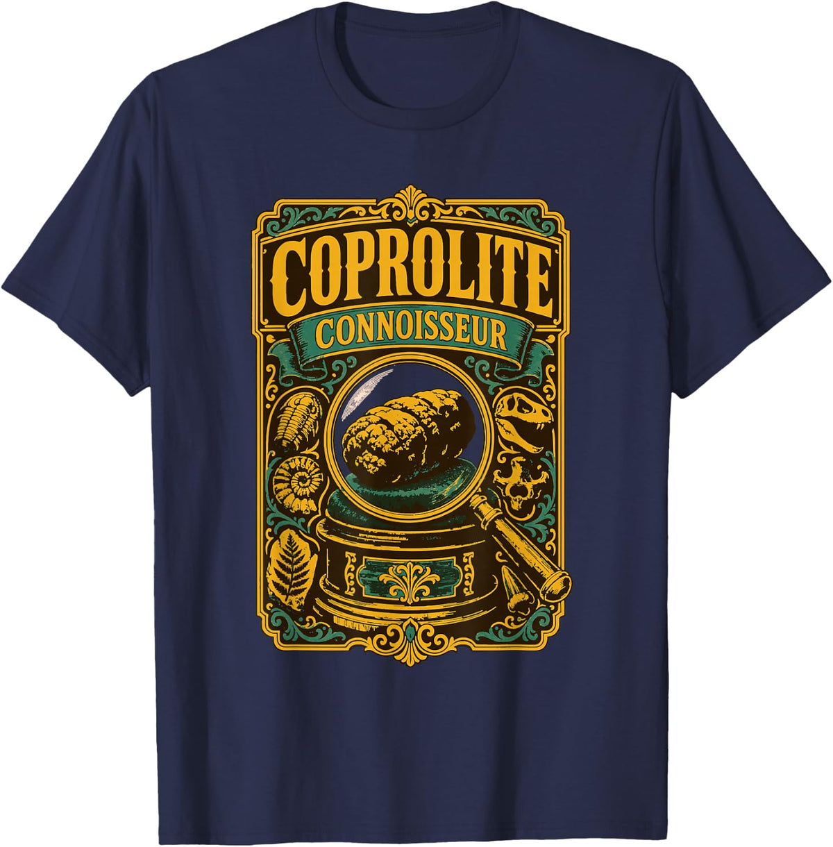 Coprolite Connoisseur Fossil Paleontologist T-Shirt - Navy Blue