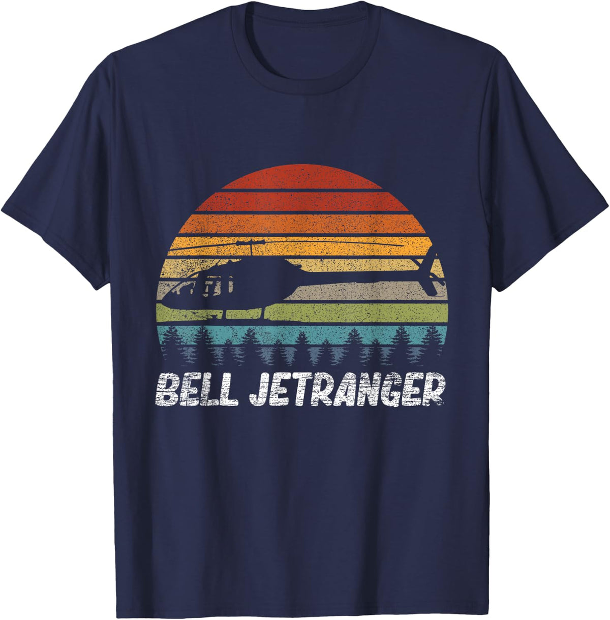 Retro Helicopter Avitation Pilot - Heli Bell Jetranger T-Shirt - Navy Blue