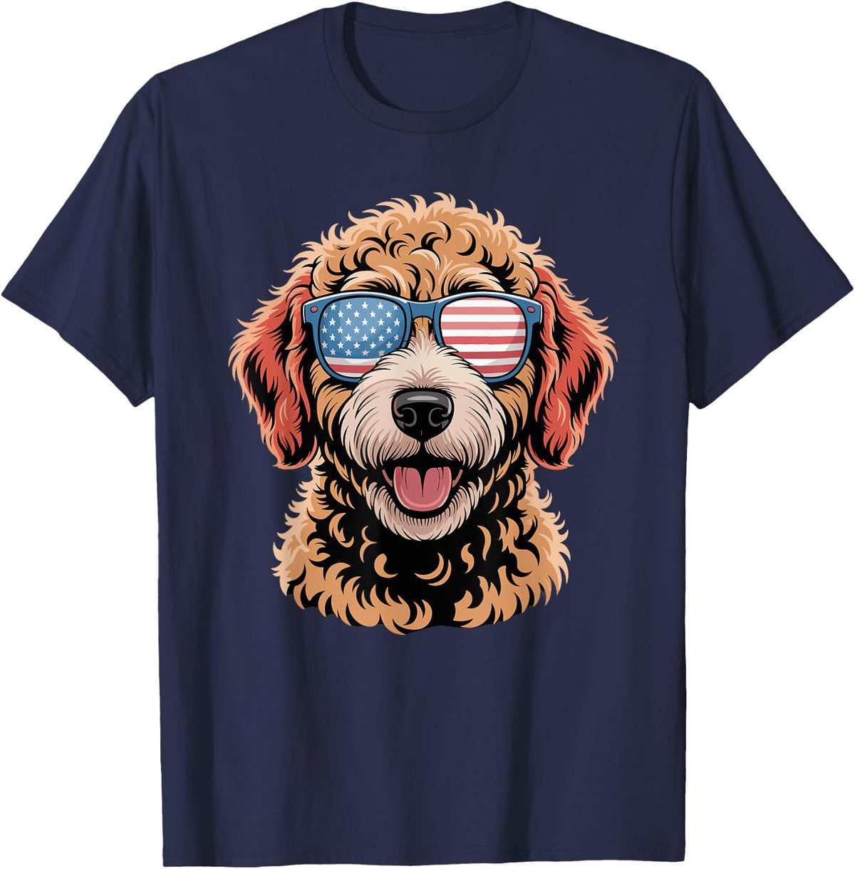 US Flag Goldendoodle Patriotic Golden Doodle 4th Of July T-Shirt - Navy Blue