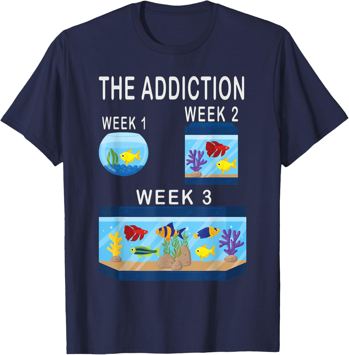 Funny Aquarium Aquarist Fish Tank Addiction Fish Keeping T-Shirt - Navy Blue