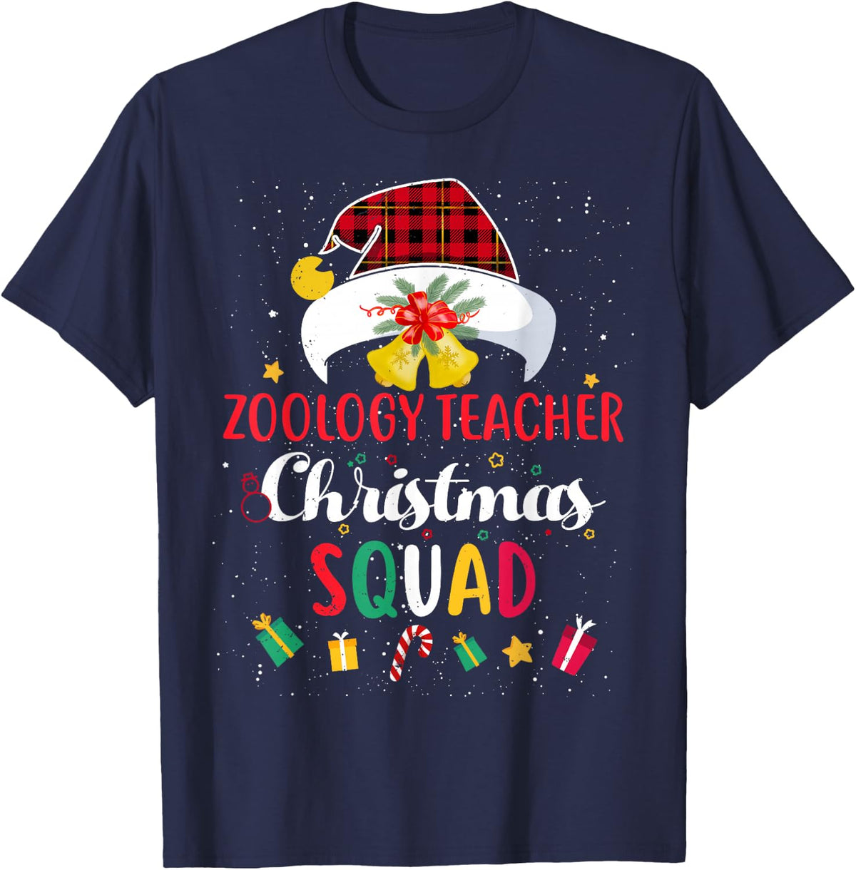 Zoology Teacher Christmas Squad Santa Hat Match T-Shirt - Navy Blue