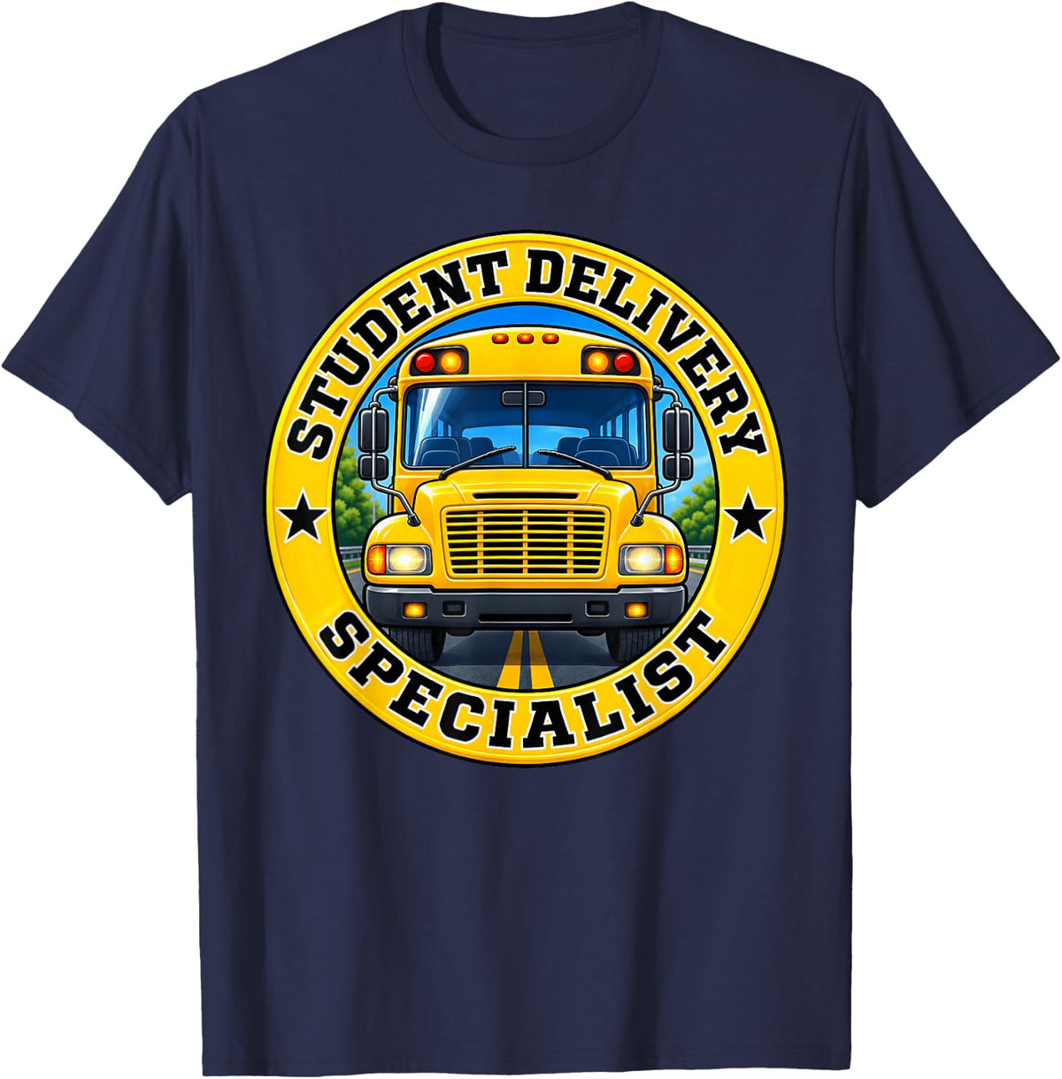 Student Delivery Specialist School Bus Badge T-Shirt - Navy Blue
