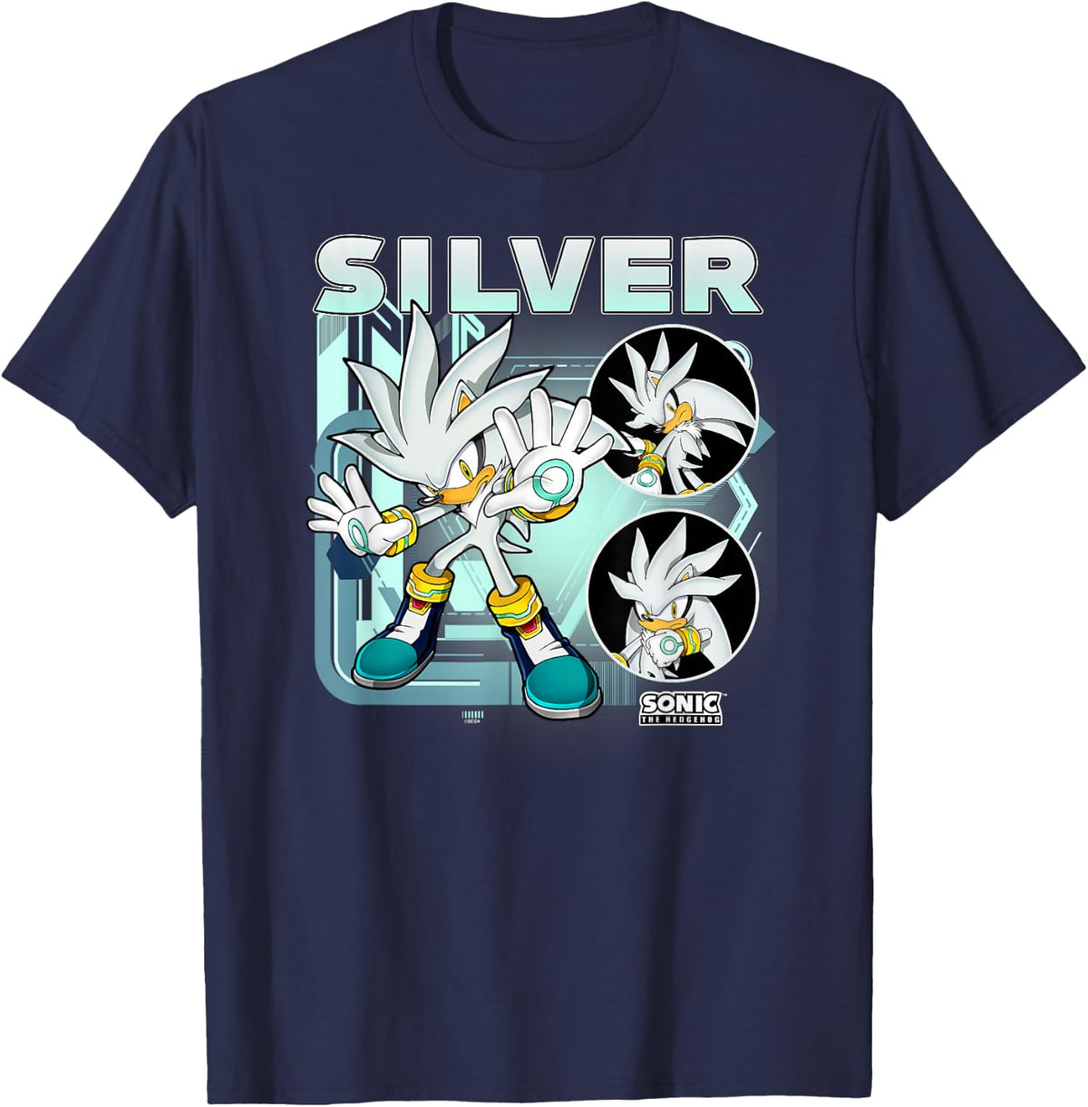 Sonic The Hedgehog Silver Multi Pose Poster T-Shirt - Navy Blue