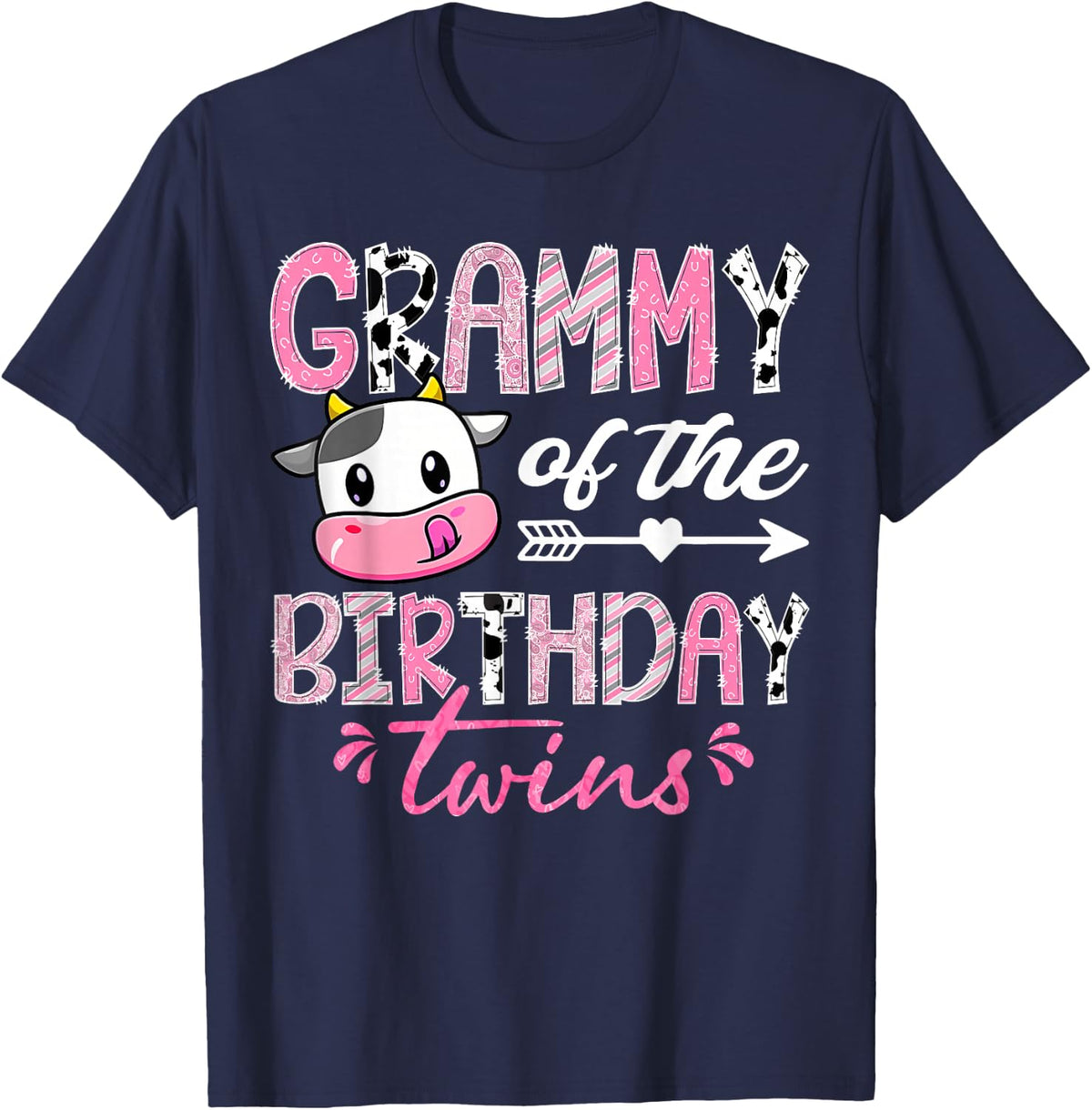 Grammy of The Birthday Twins Farm Cow 1st Birthday Party T-Shirt - Navy Blue