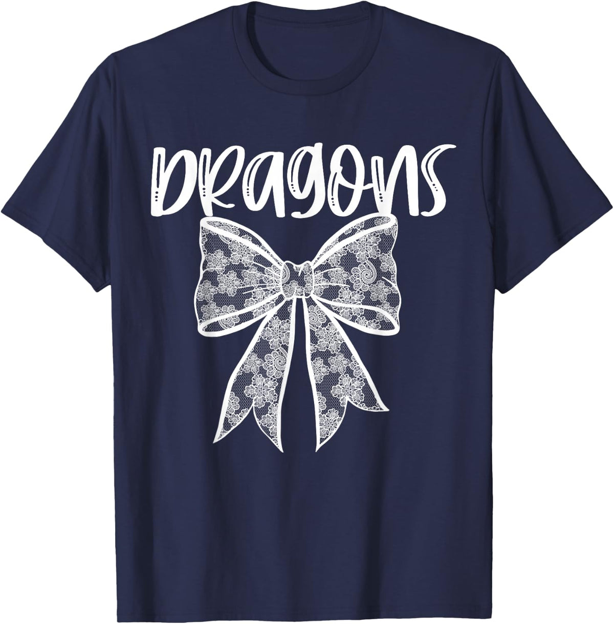 Dragons Coquette Aesthetic Girly Team Mascot Lace Bow Preppy T-Shirt - Navy Blue