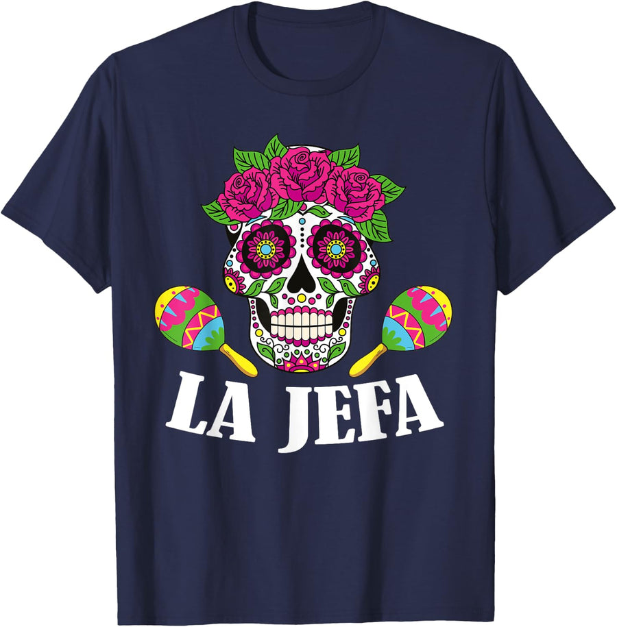 Dias de los Muertos Mexican Day of the dead La Jefa | Womens T-Shirt - Navy Blue