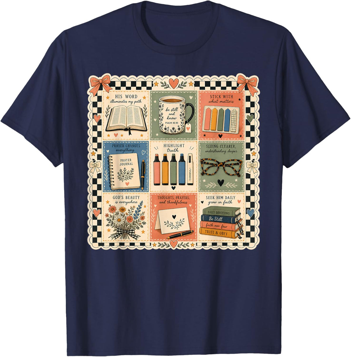 Be Still Know Christian Faith Bible Study Journaling T-Shirt - Navy Blue