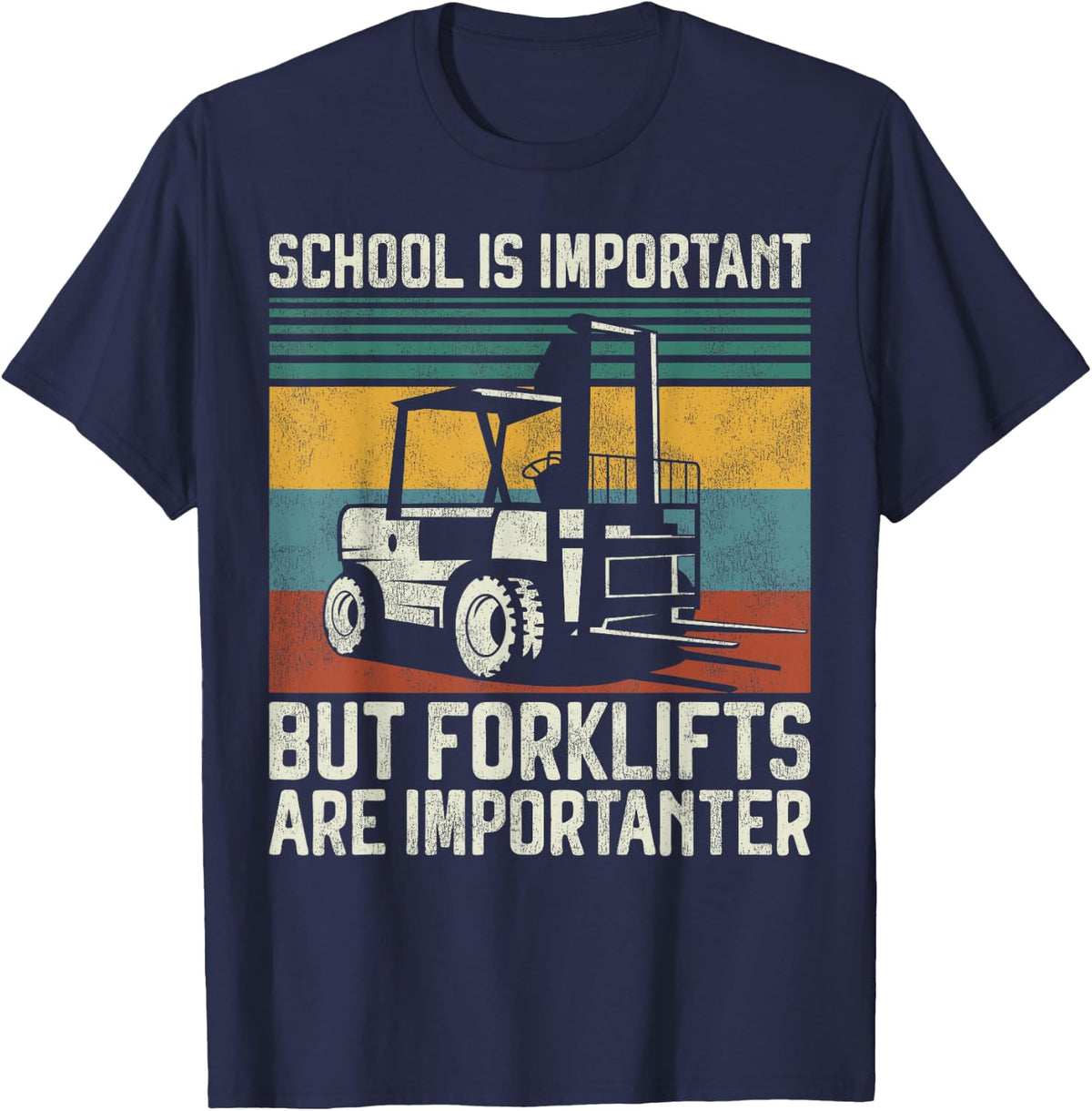 Certified Forklift Truck Operator Vintage Retro School Is T-Shirt - Navy Blue