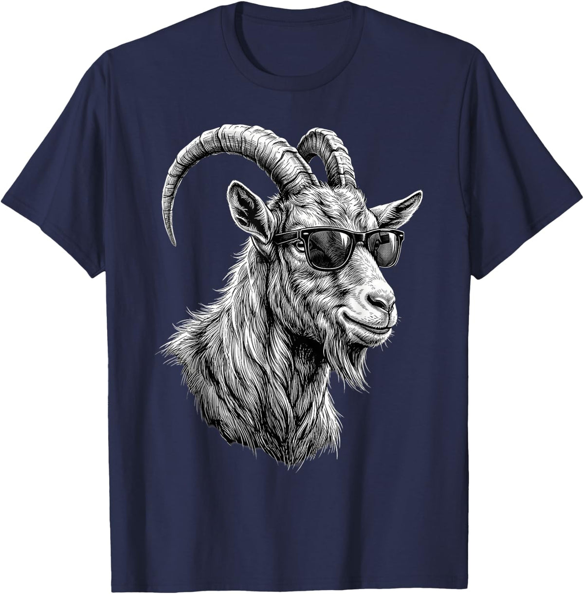 Goat Sunglasses Illustration Potrait Cute Goat Animal T-Shirt - Navy Blue