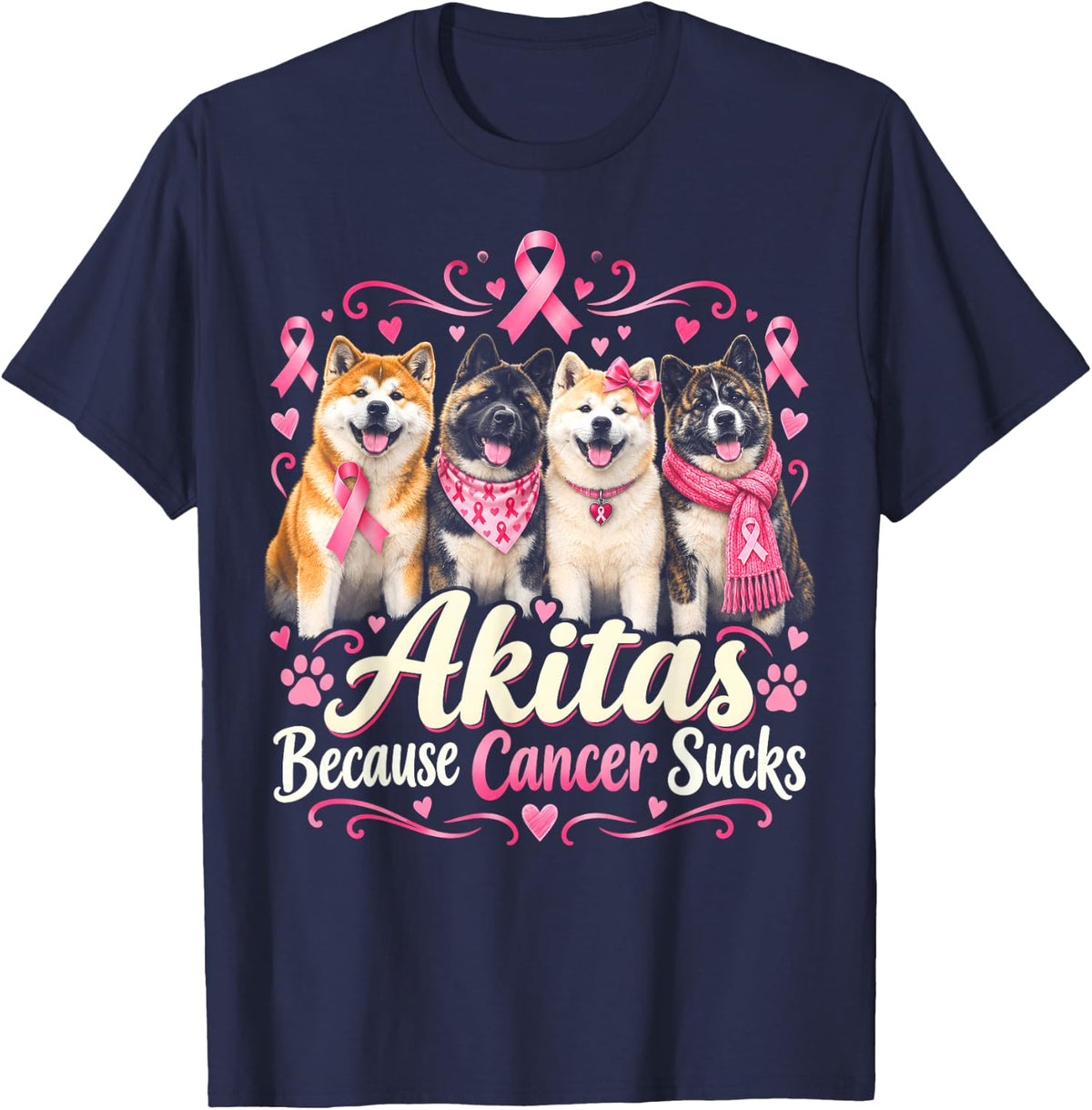 Akitas Because Cancer Sucks Dog T-Shirt - Navy Blue