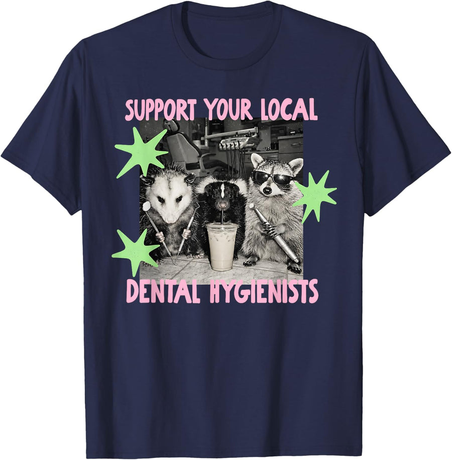Dental Hygienist Raccoon Possum Dental School Dental Office T-Shirt - Navy Blue