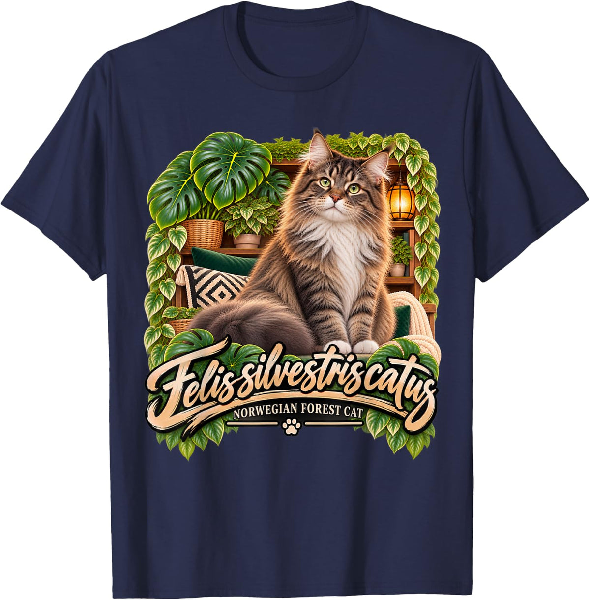 Norwegian Forest Cat Felis Silvestris Catus Cat Owner T-Shirt - Navy Blue