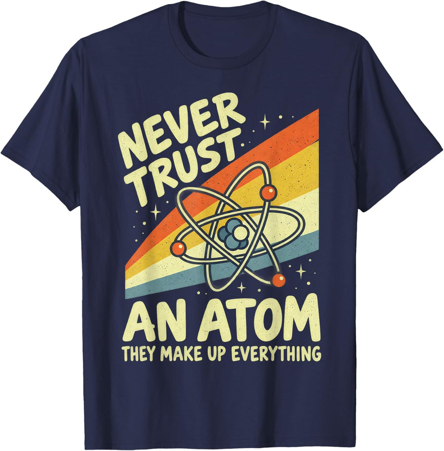 1970s Atom Science Poster Physics Design T-Shirt - Navy Blue