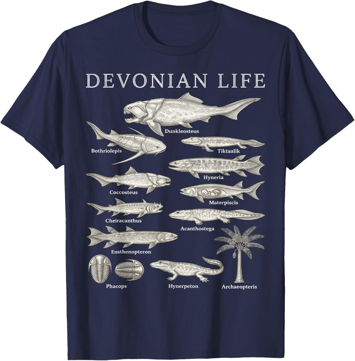 Devonian Fish Paleontology Early Vertebrate Evolution T-Shirt - Navy Blue