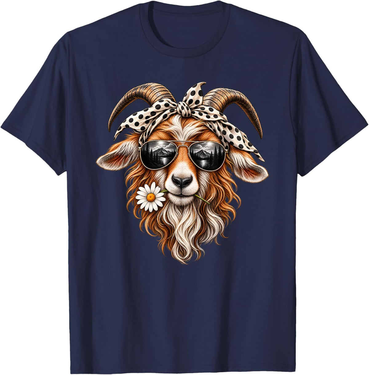 Funny Goat Sunglasses Farm Animal Art T-Shirt - Navy Blue