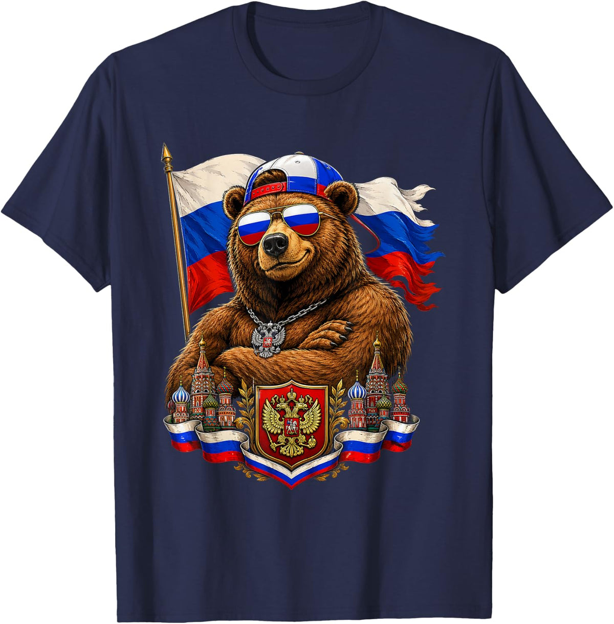 National Pride Russian Bear Flag T-Shirt - Navy Blue