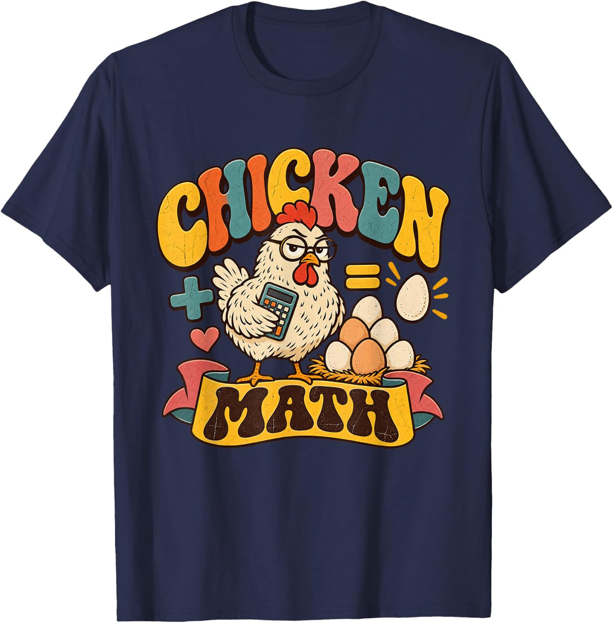 Funny Retro Chicken Math Grumpy Hen T-Shirt - Navy Blue