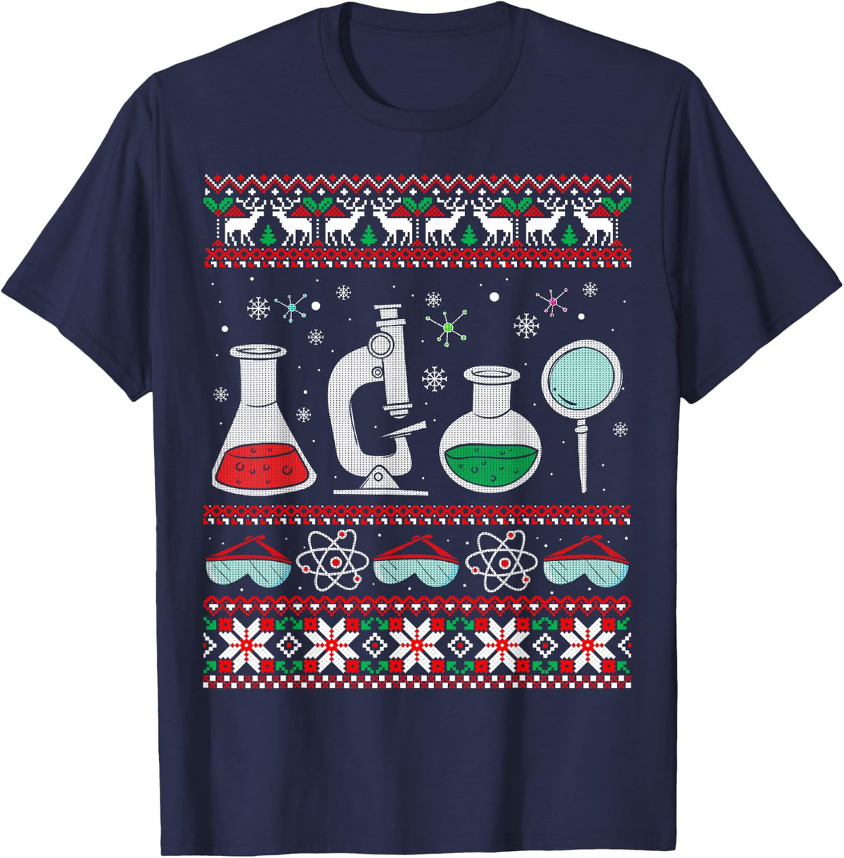 Science Laboratory Ugly Christmas Sweater - Microbiology T-Shirt - Navy Blue