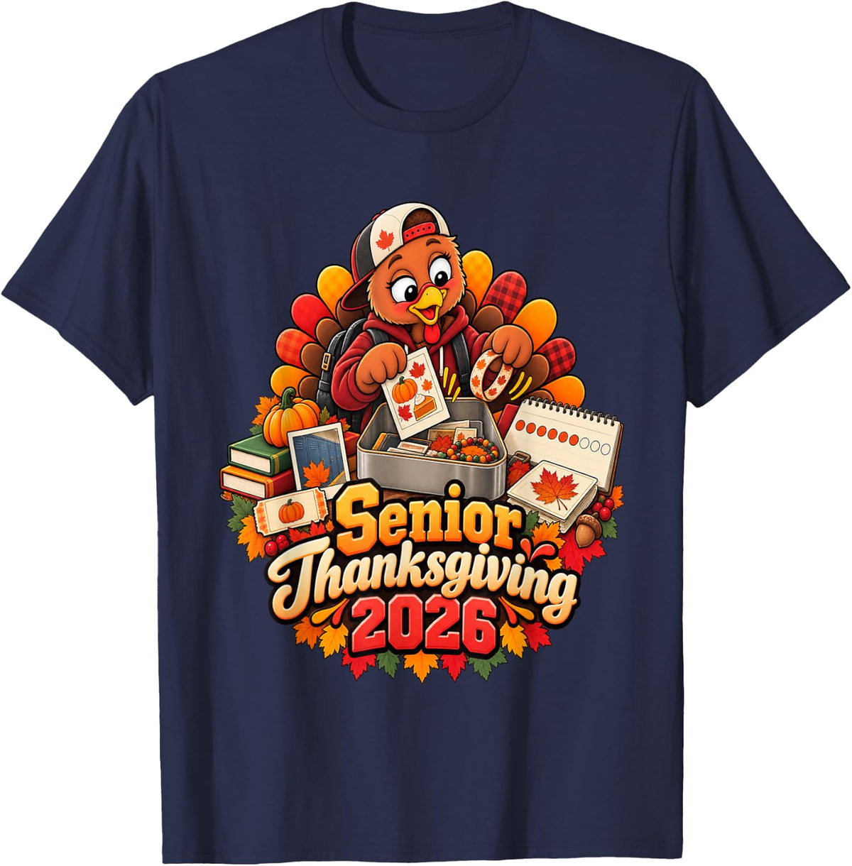 Fall High School Classroom Senior Thanksgiving 2026 Turkey T-Shirt - Navy Blue