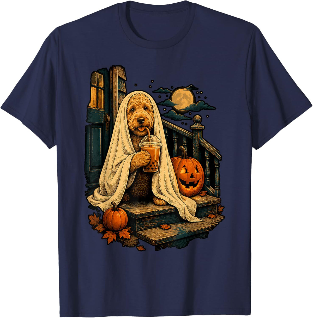 Halloween Goldendoodle Ghost Funny Spooky Doodle Dog Mom T-Shirt - Navy Blue