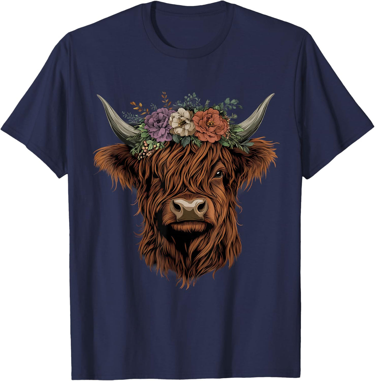 Scottish Highland Cow Cattle Scottish Highlander Hairy Cow T-Shirt - Navy Blue