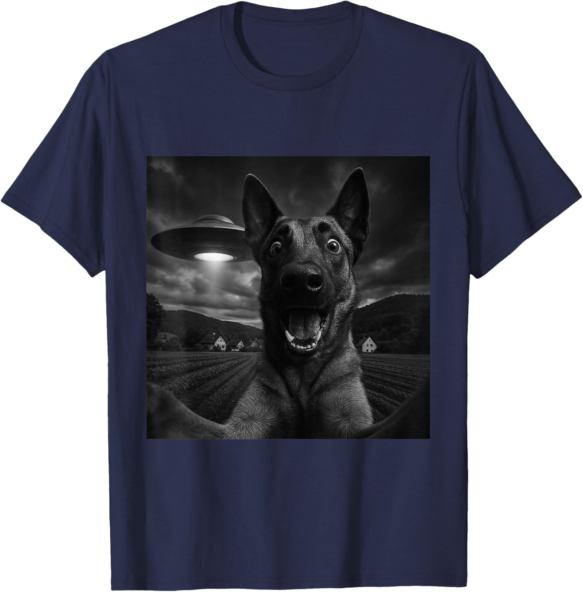 Belgian Malinois UFO Encounters Selfie T-Shirt - Navy Blue