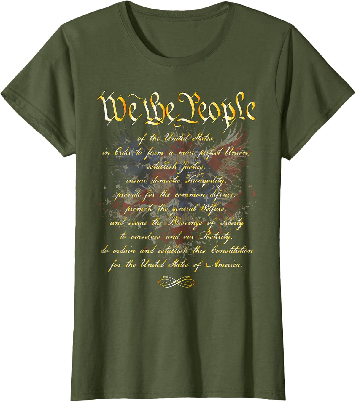 We The People Preamble Constitution Patriotic Red White Blue T-Shirt - Olive Green